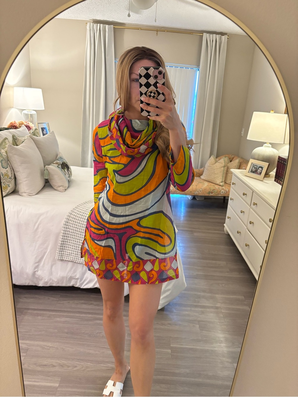 Gretchen Scott Designs Multi-Color Swirl Cowl Neck Mini Dress